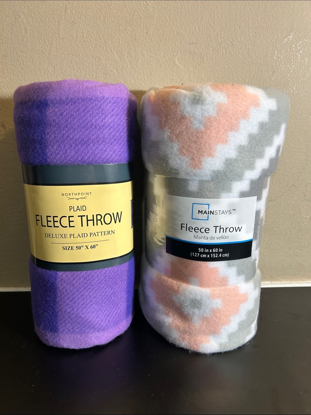 Two New 50”x60 Fleece Throw Blankets